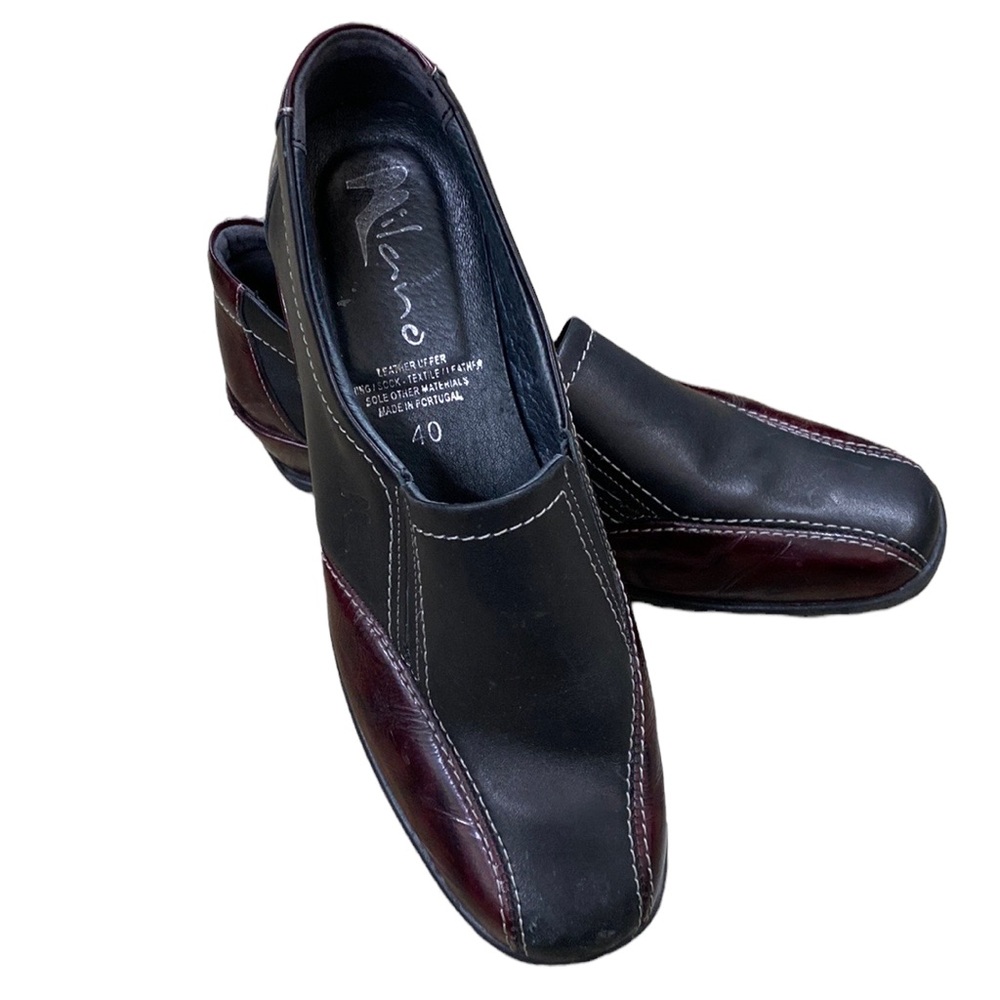 Milano Leather Loafers, Made in Portugal, Black and burgundy, Size 40 (U…